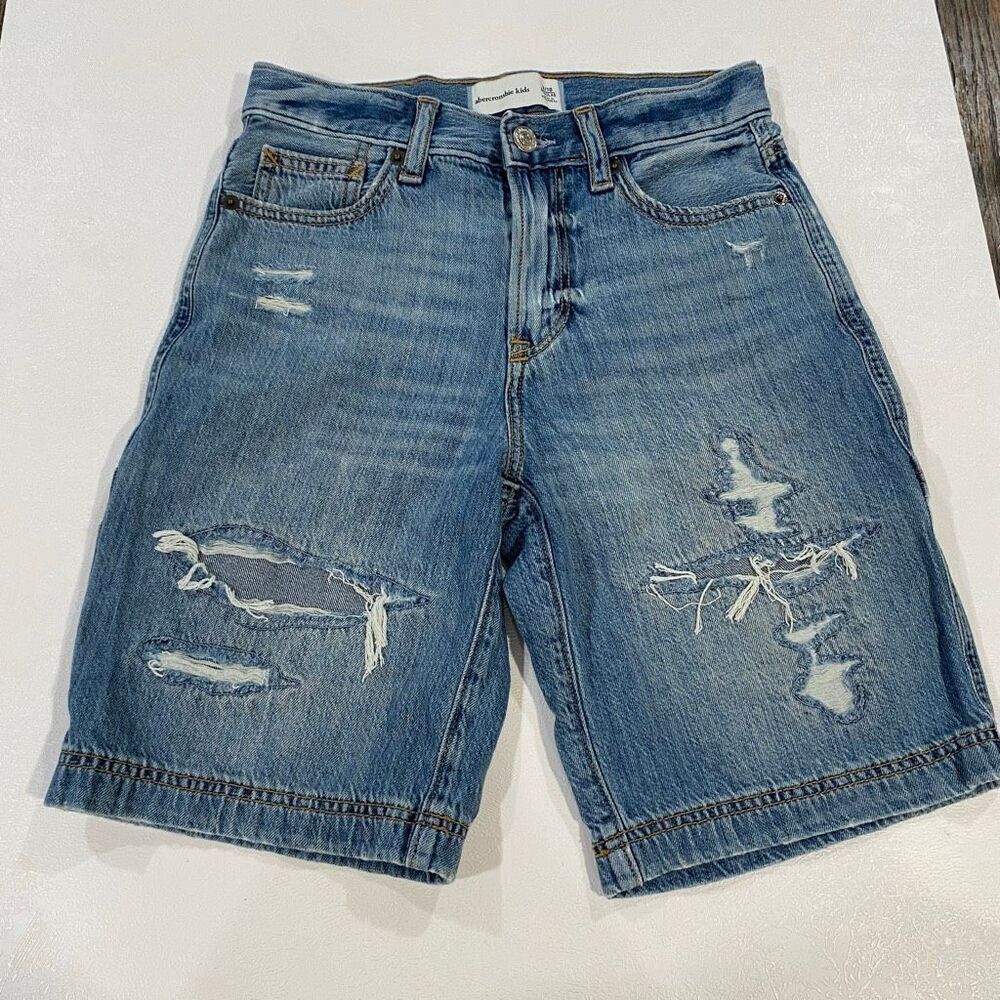 Abercrombie Kids Distressed Denim Shorts Size 9/10 Regular Light Wash